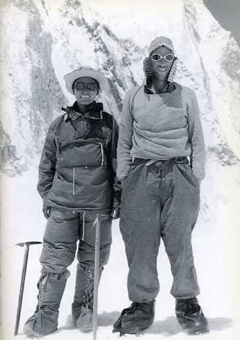 
Tenzing Norgay and Edmund Hillary pose for an official portrait after returning from their first ascent of Mount Everest - Alfred Gregory's Everest book
